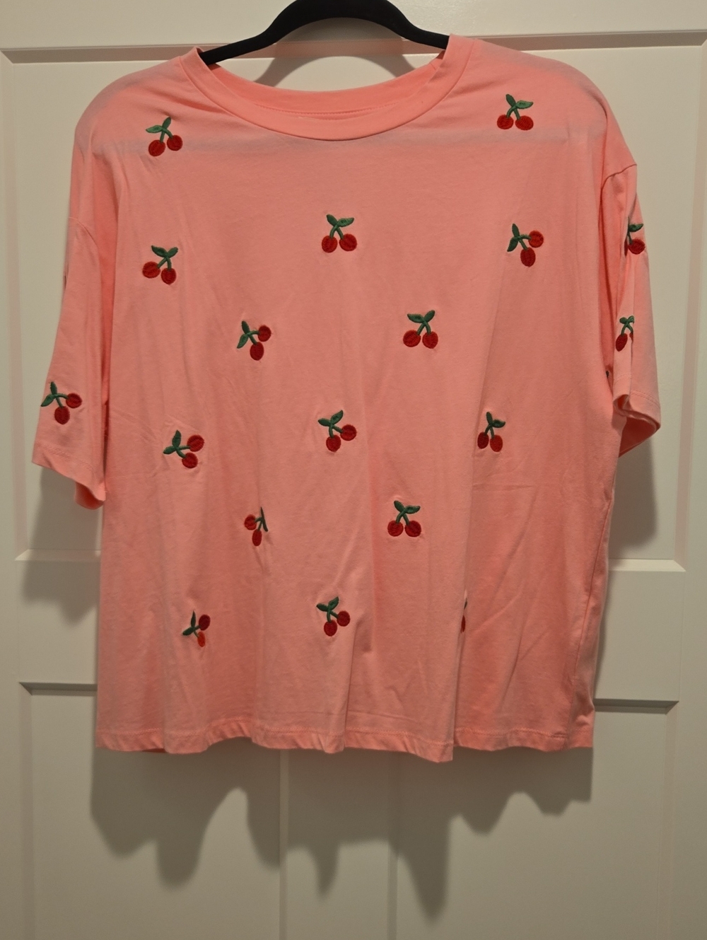Vine & Love Pink Cherry Embroidered Short Sleeve Tee